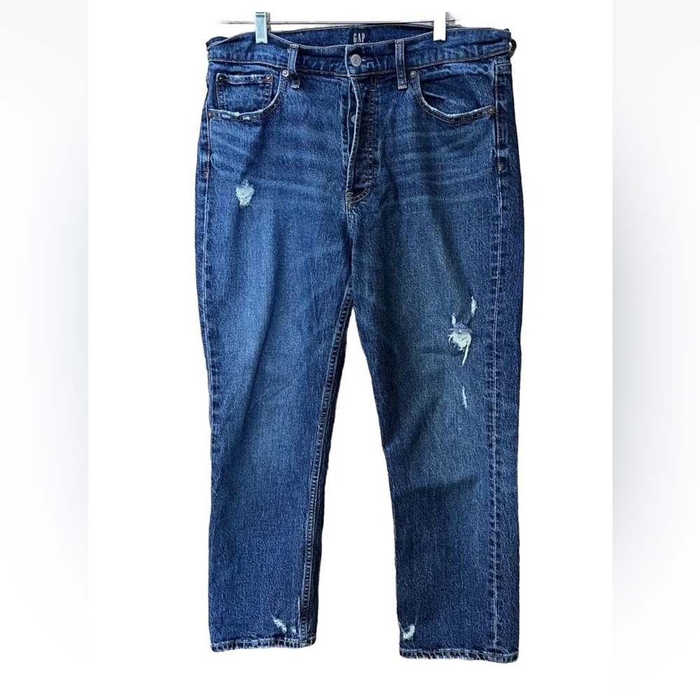 GAP Cheeky Straight High Rise Jeans Womens 12 distressed button fly